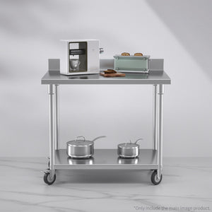 SOGA 100cm Commercial Catering Kitchen Stainless Steel Prep Work Bench Table with Backsplash and Caster Wheels
