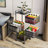 SOGA 2X 4 Tier Steel Square Rotating Kitchen Cart Multi-Functional Shelves Storage Organizer with Wheels