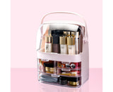SOGA 2X 3 Tier Pink Countertop Makeup Cosmetic Storage Organiser Skincare Holder Jewelry Storage Box with Handle