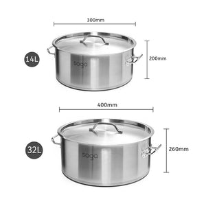SOGA Stock Pot 14L 32L Top Grade Thick Stainless Steel Stockpot 18/10