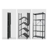 SOGA 2X 5 Tier Steel Black Foldable Kitchen Cart Multi-Functional Shelves Storage Organizer with Wheels