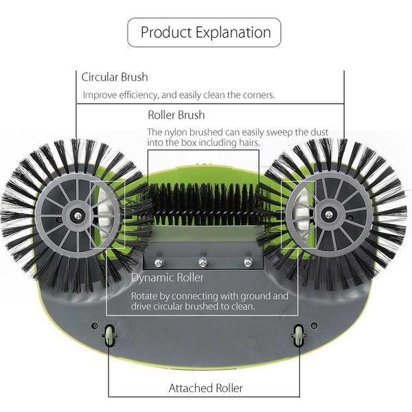 SOGA 2x Hand Push Sweeper Broom Lazy Auto Spin Household Cleaning No Electricity Green