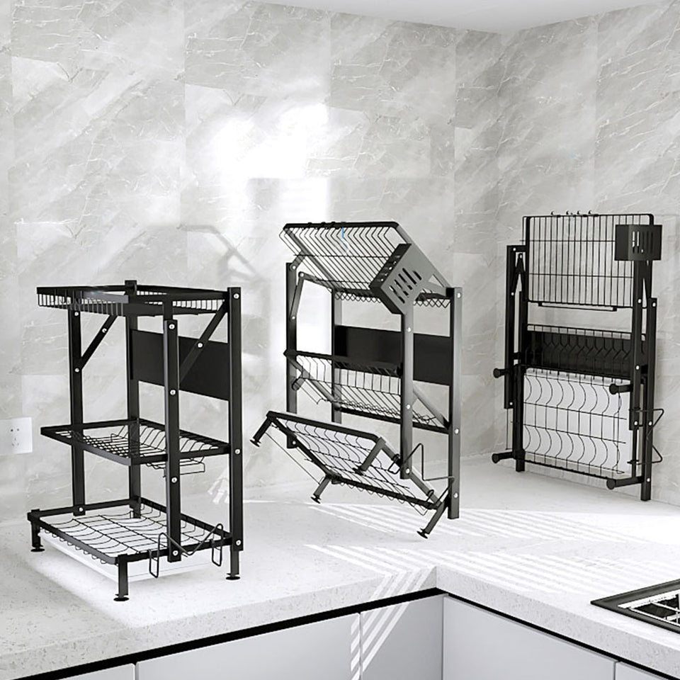 SOGA 2-Pack 3-Tier Steel Black Kitchen Drying Rack & Dish Drainer Organizer