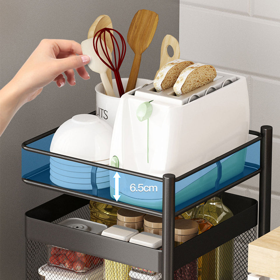 SOGA 5 Tier Steel Square Rotating Kitchen Cart Multi-Functional Shelves Storage Organizer with Wheels