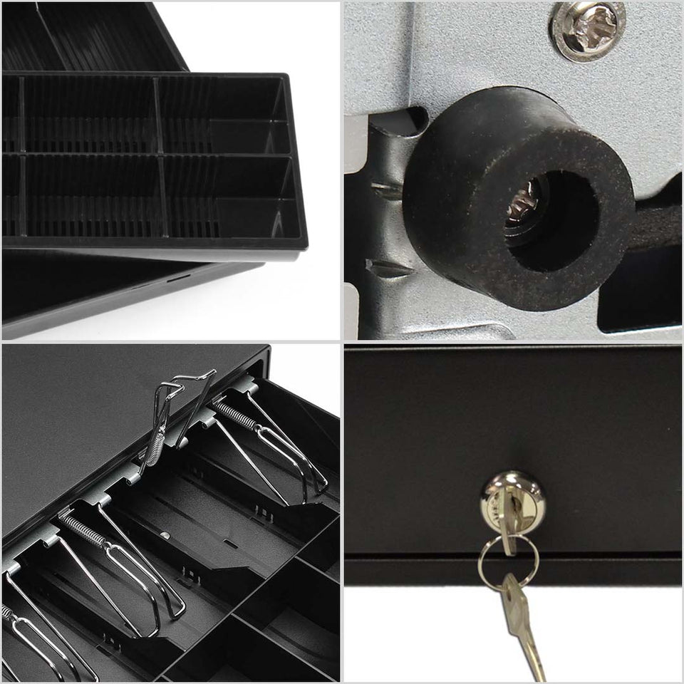 SOGA 2X Black Heavy Duty Cash Drawer Manual 4 Bills 8 Coins Cheque Slot Tray Pos 350