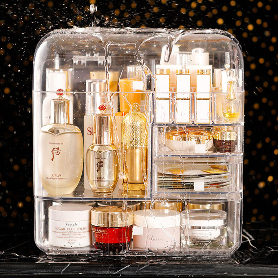 SOGA 2X Transparent Cosmetic Storage Box Clear Makeup Skincare Holder with Lid Drawers Waterproof  Dustproof Organiser