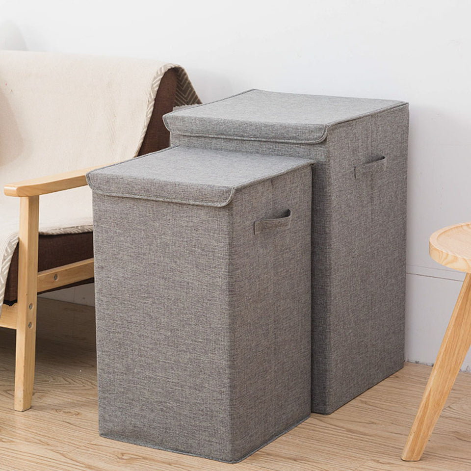 SOGA Grey Medium Collapsible Laundry Hamper Storage Box Foldable Canvas Basket Home Organiser Decor
