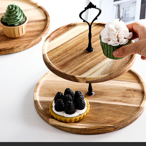 SOGA 15cm 2 Tier  Brown Round Wooden Acacia Dessert Tray Cake Snacks Cupcake Stand Buffet Serving Countertop Decor