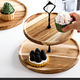 SOGA 15cm 2 Tier  Brown Round Wooden Acacia Dessert Tray Cake Snacks Cupcake Stand Buffet Serving Countertop Decor