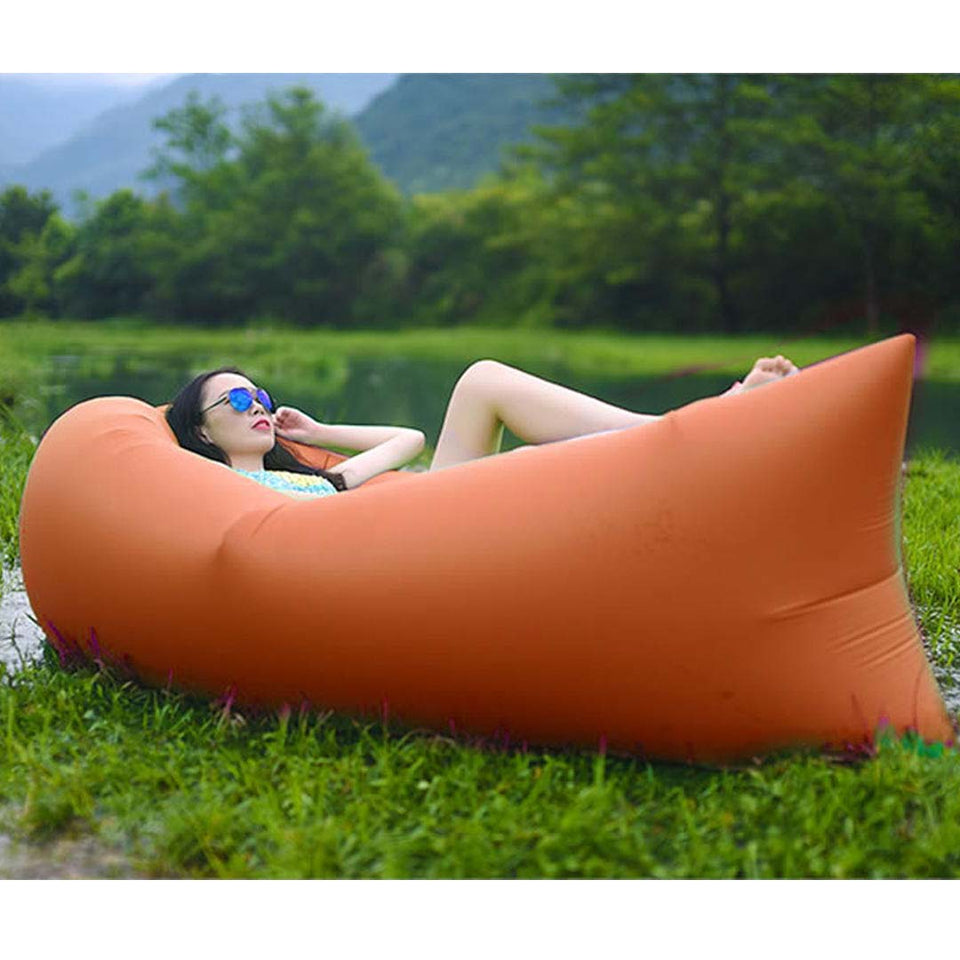2X Fast Inflatable Sleeping Bag Lazy Air Sofa Orange/Green