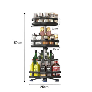 SOGA 3 Tier Steel Black Round Rotating Multi-Function Kitchen Portable Storage Spice Seasoning Kitchen Countertop Organiser Shelf