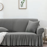 SOGA 4-Seater Grey Sofa Cover with Ruffled Skirt Couch Protector High Stretch Lounge Slipcover Home Decor