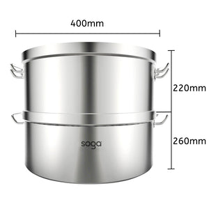 SOGA Commercial 304 Stainless Steel Steamer With 2 Tiers Top Food Grade 40*26cm