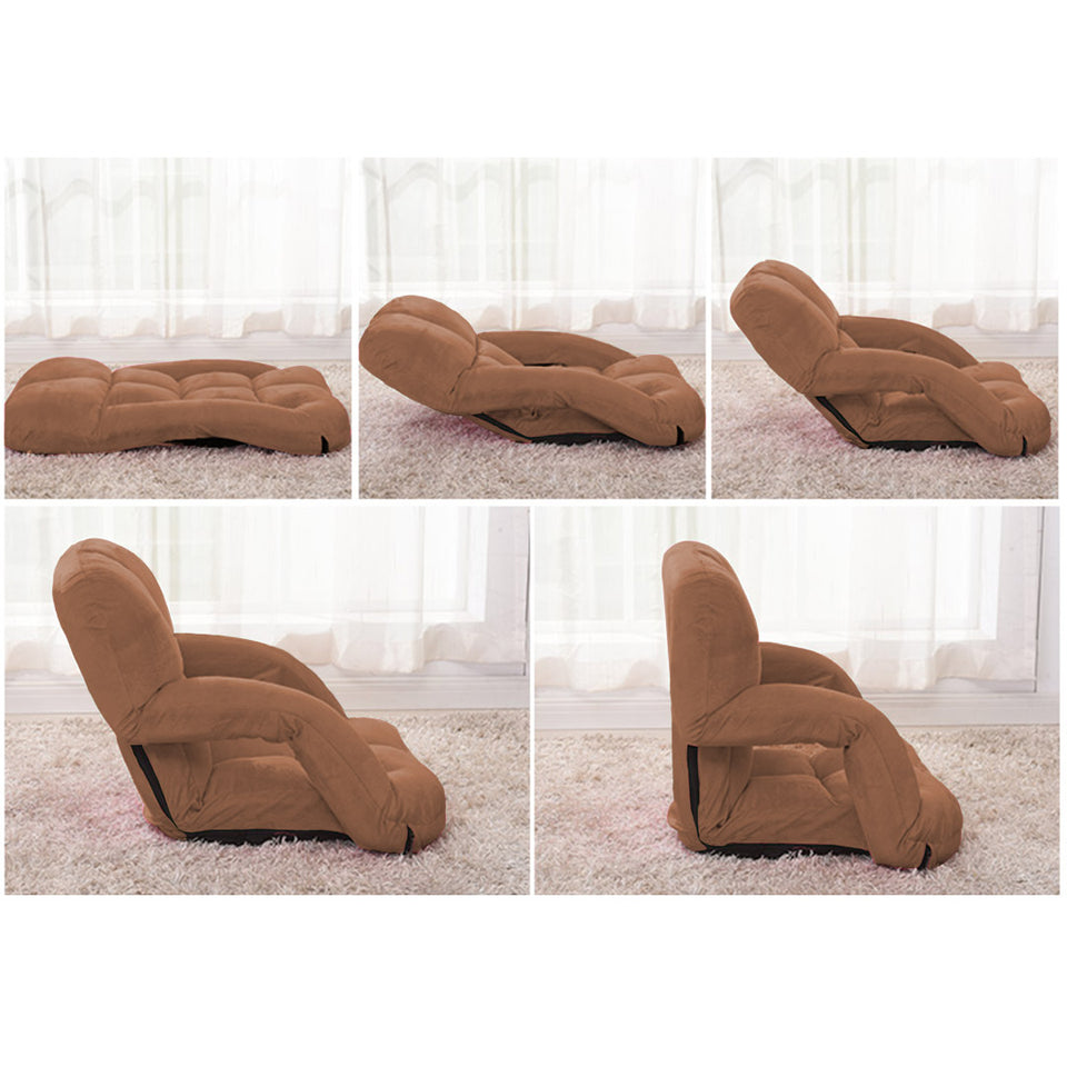 SOGA 4X Foldable Lounge Cushion Adjustable Floor Lazy Recliner Chair with Armrest Coffee