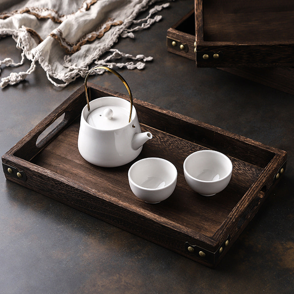 SOGA Medium Walnut Rectangle Wooden Tray Breakfast Dinner Serving Board Tea Set Holder Kitchen Home Decor