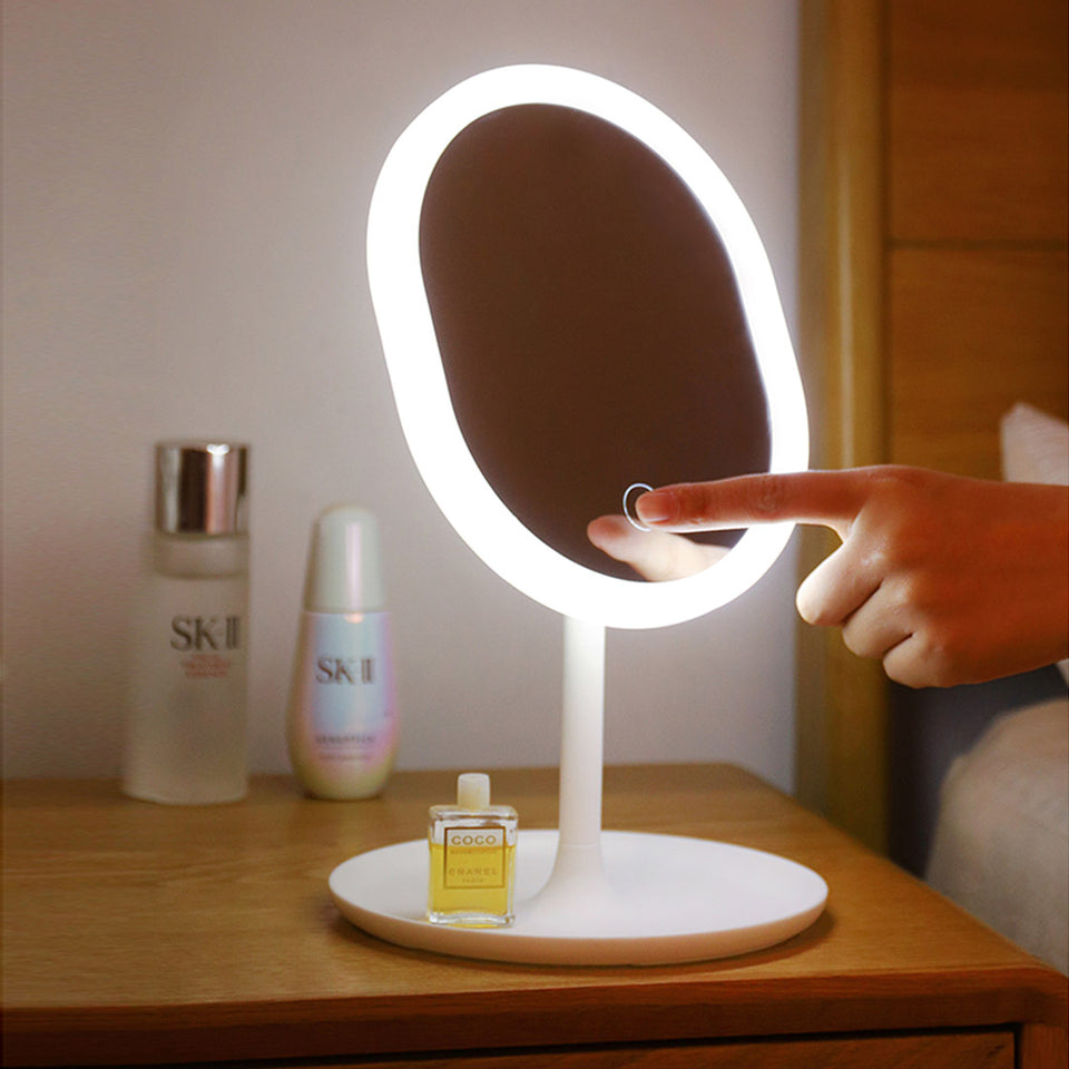 SOGA 360 Degree Rotating Makeup Organiser Cosmetics Holder with 20cm White Rechargeable LED Light  Tabletop Vanity Mirror Set