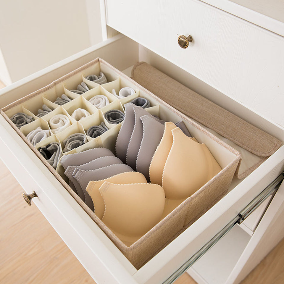SOGA Beige Flip Top Underwear Storage Box Foldable Wardrobe Partition Drawer Home Organiser