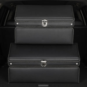 SOGA 2X 60cm Leather Car Boot Collapsible Foldable Trunk Cargo Organizer Portable Storage Box with Lock Black