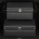 SOGA 2X 60cm Leather Car Boot Collapsible Foldable Trunk Cargo Organizer Portable Storage Box with Lock Black