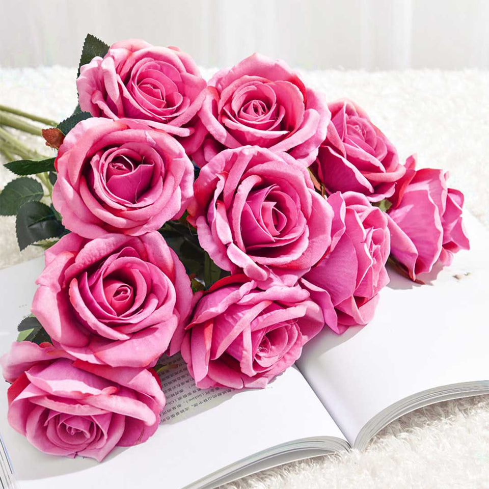 SOGA 10pcs Artificial Silk Flower Fake Rose Bouquet Table Decor Pink