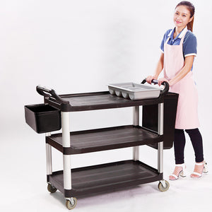 SOGA 3 Tier Food Trolley Food Waste Cart With Two Bins Storage Kitchen Black 83x43x95cm Small