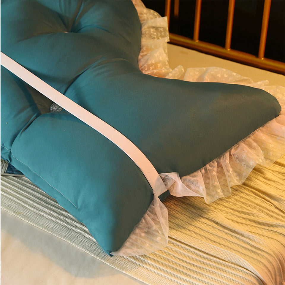SOGA 4X 120cm Blue-Green Princess Bed Pillow Headboard Backrest Bedside Tatami Sofa Cushion with Ruffle Lace Home Decor