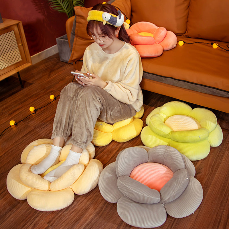 SOGA Grey Double Flower Shape Cushion Soft Bedside Floor Plush Pillow Home Decor