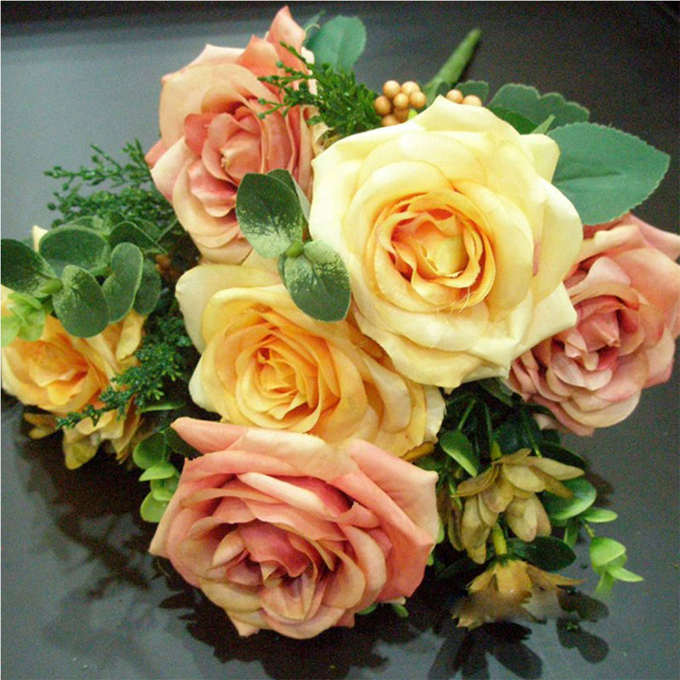 SOGA 4 Bunch Artificial Silk Rose 11 Heads Flower Fake Bridal Bouquet Table Decor