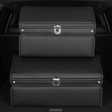 SOGA 4X 56cm Leather Car Boot Collapsible Foldable Trunk Cargo Organizer Portable Storage Box with Lock Black