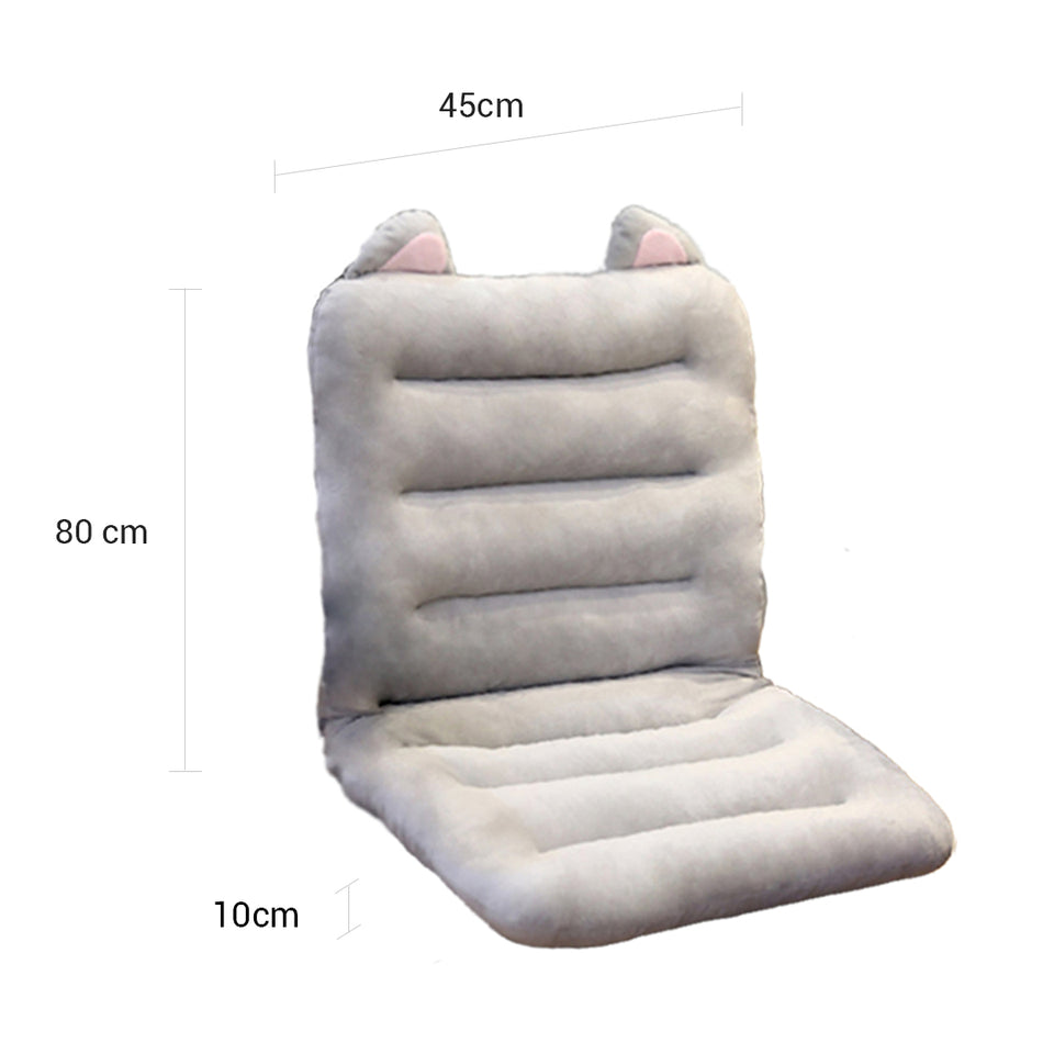 SOGA 2X Grey One Piece Siamese Cushion Office Sedentary Butt Mat Back Waist Chair Support Home Decor With Cat Ears