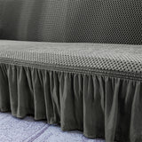 SOGA 2-Seater Grey Sofa Cover with Ruffled Skirt Couch Protector High Stretch Lounge Slipcover Home Decor