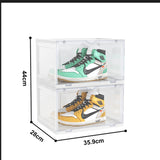 SOGA 2 Tier Transparent Portable Shoe Organiser Sneaker Footwear Folding Plastic Bin Stackable Storage Box with Magnetic Door
