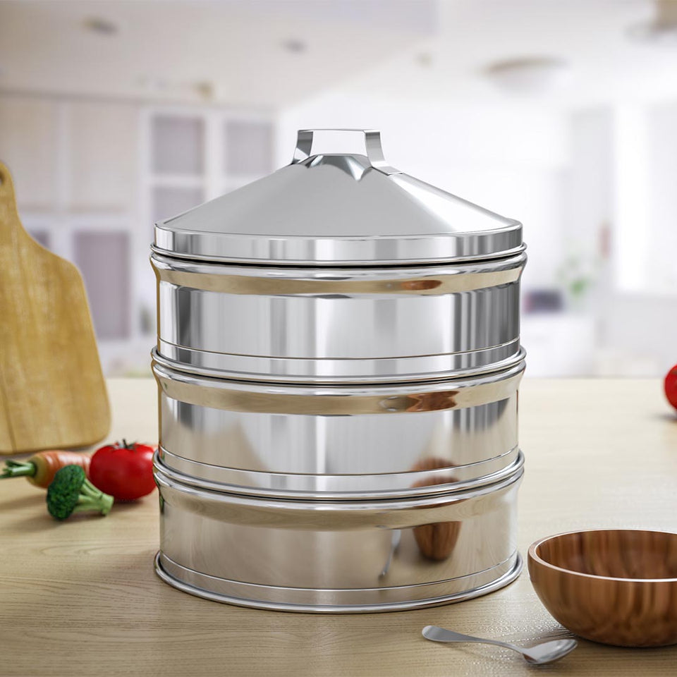 SOGA 3 Tier 28cm Stainless Steel Steamers With Lid Work inside of Basket Pot Steamers