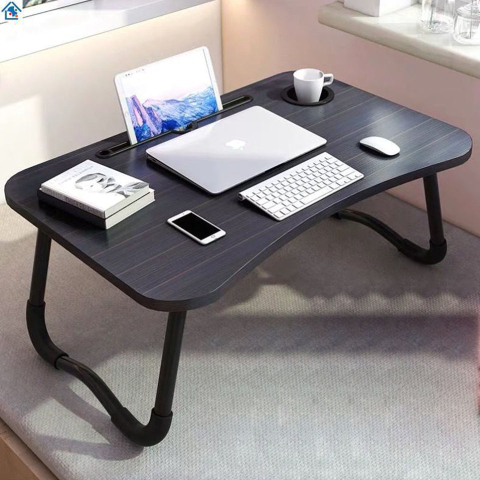 SOGA Black Portable Bed Table Adjustable Foldable Bed Sofa Study Table Laptop Mini Desk with Notebook Stand Card Slot Holder Home Decor