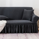 SOGA 4-Seater Dark Grey Sofa Cover with Ruffled Skirt Couch Protector High Stretch Lounge Slipcover Home Decor