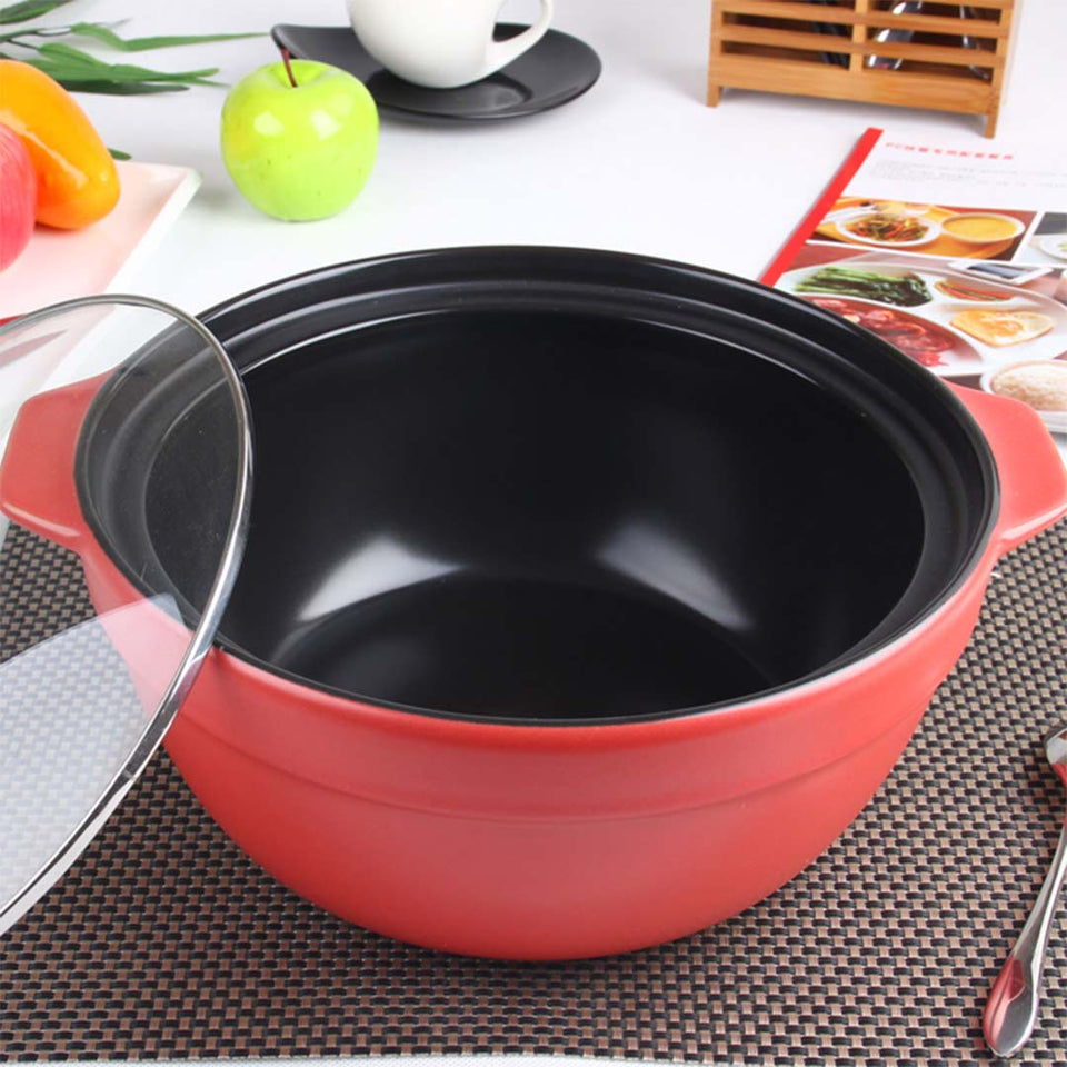 2X 3.5L Ceramic Casserole Stew Cooking Pot with Glass Lid Orange