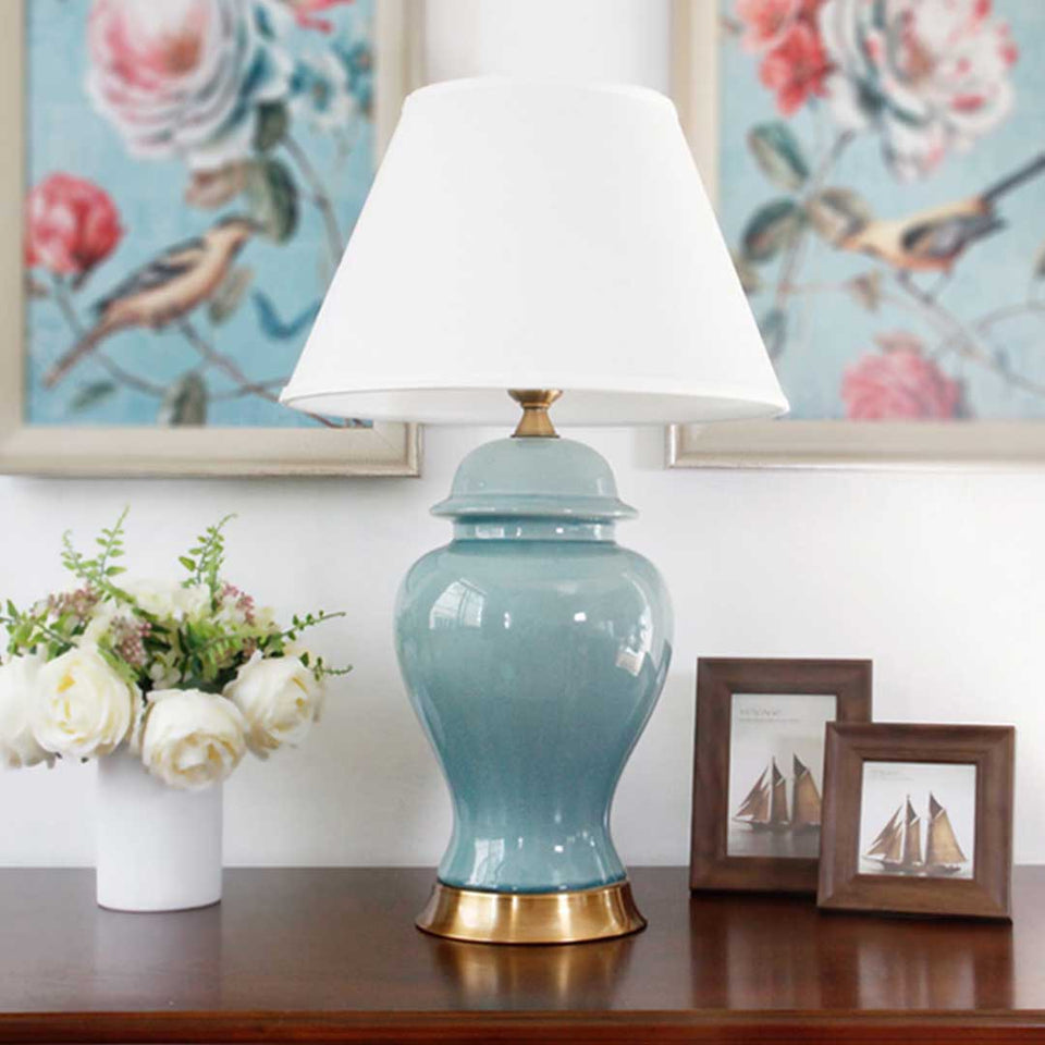 SOGA 4X Oval Ceramic Table Lamp with Gold Metal Base Desk Lamp Blue