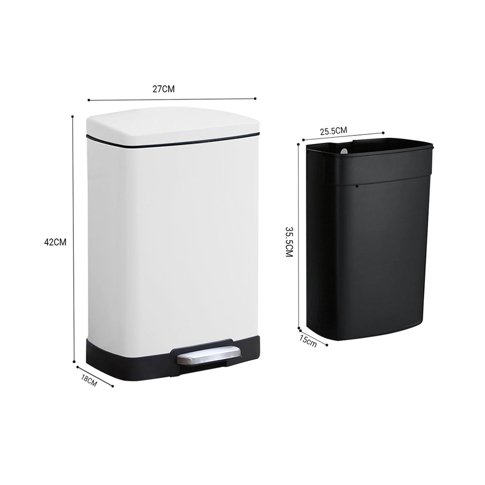 SOGA 2-Pack 12L White Stainless Steel Foot Pedal Trash Bin