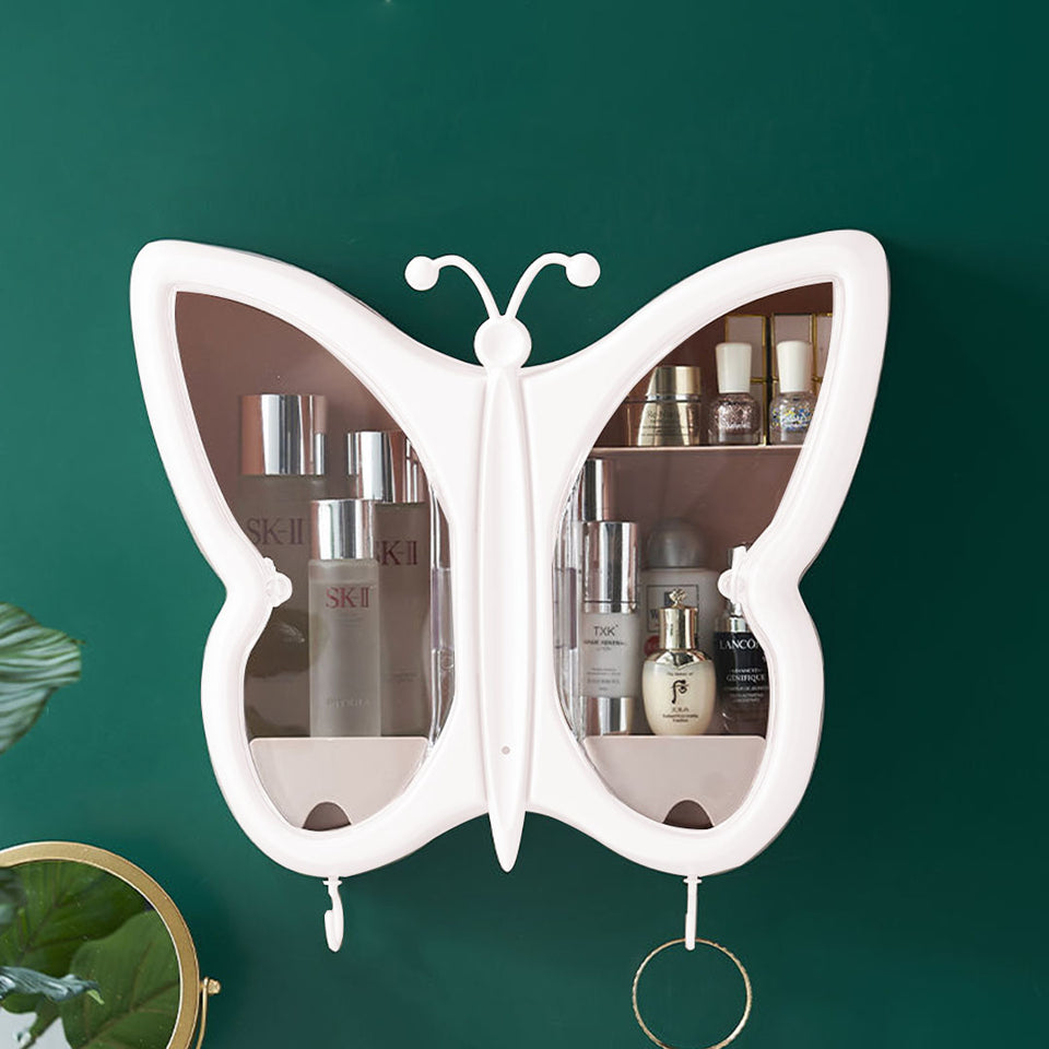 SOGA White Butterfly Shape Wall-Mounted Makeup Organiser Dustproof Waterproof Bathroom Storage Box Home Decor