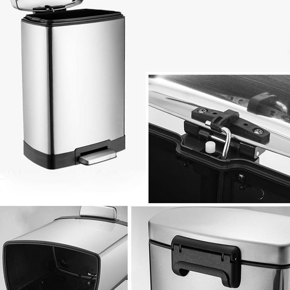 SOGA Foot Pedal Stainless Steel Rubbish Recycling Garbage Waste Trash Bin Rectangular Shape 12L Silver