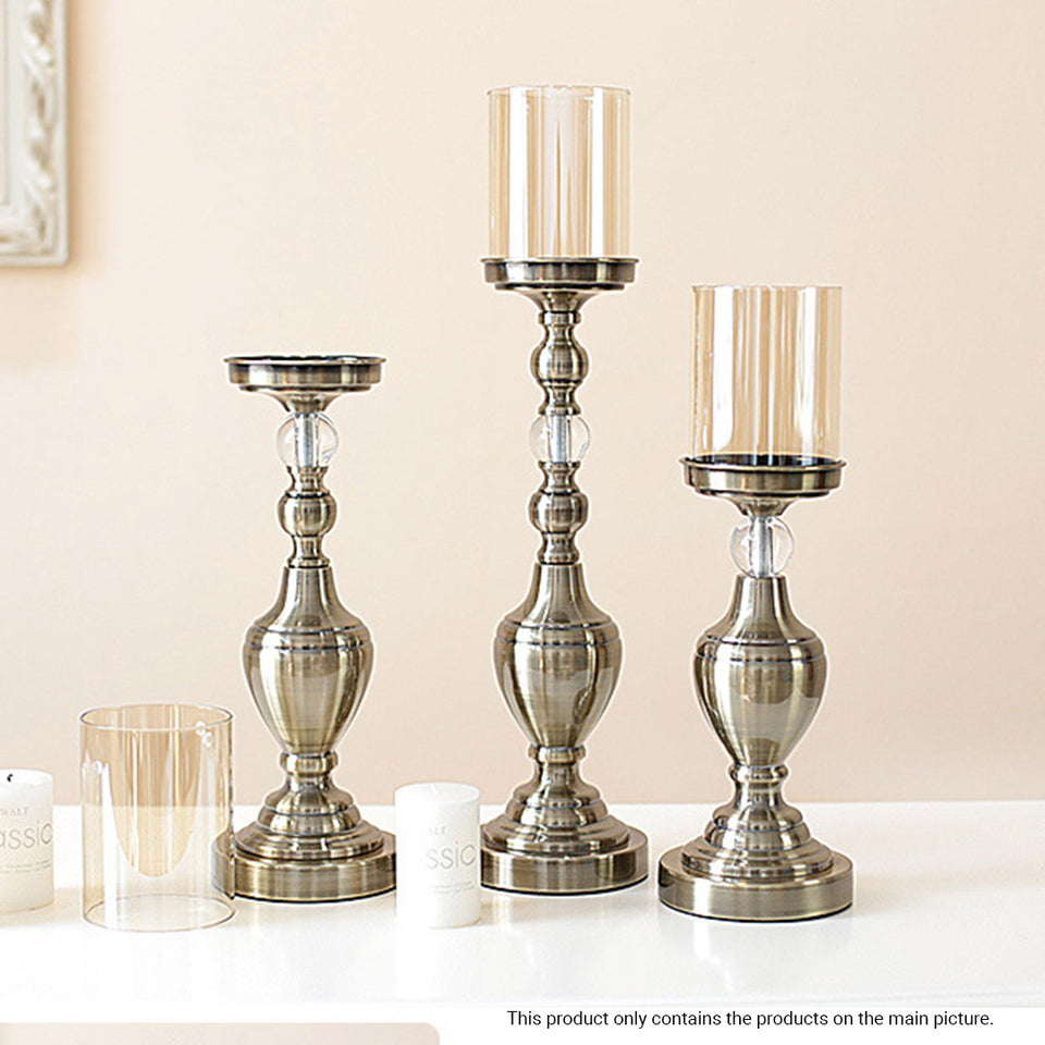 SOGA 49.5cm Glass Candlestick Candle Holder Stand Pillar Glass/Iron Metal