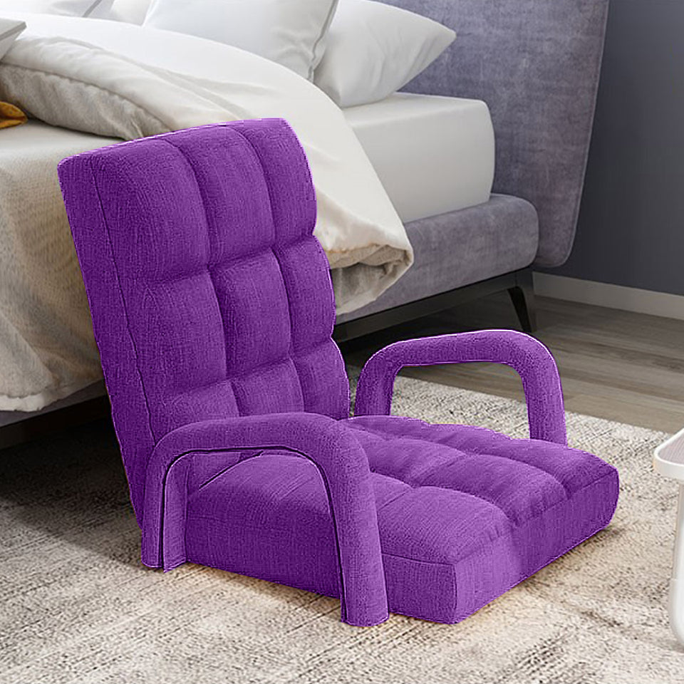 SOGA Foldable Lounge Cushion Adjustable Floor Lazy Recliner Chair with Armrest Purple