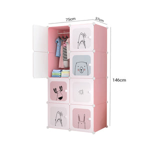 SOGA 8 Cubes Pink Portable Wardrobe Divide-Grid Modular Storage Organiser Foldable Closet