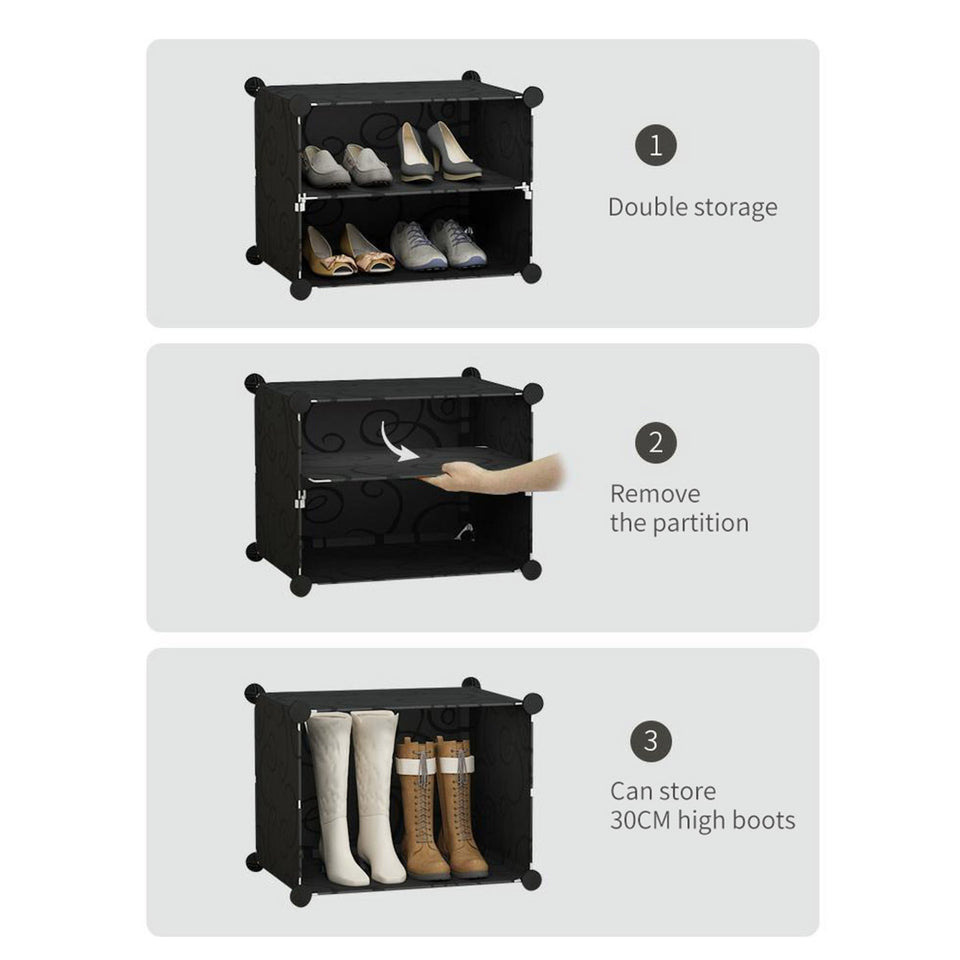SOGA 10 Tier 2 Column Shoe Rack Organizer Sneaker Footwear Storage Stackable Stand Cabinet Portable Wardrobe with Cover