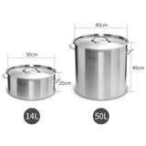 SOGA 14L Wide Stock Pot  and 50L Tall Top Grade Thick Stainless Steel Stockpot 18/10