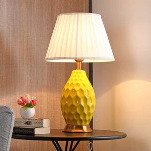 SOGA 2X Textured Ceramic Oval Table Lamp with Gold Metal Base Yellow