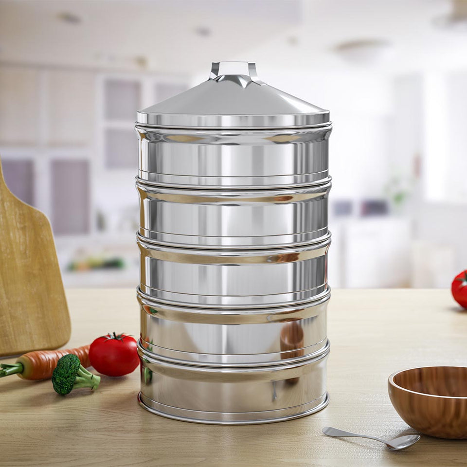 SOGA 5 Tier Stainless Steel Steamers With Lid Work inside of Basket Pot Steamers 28cm