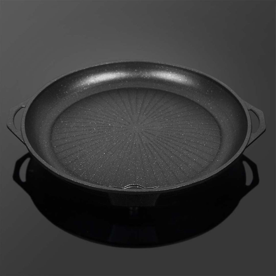SOGA Non Stick Stone Coated Korean BBQ Grill Plate Round