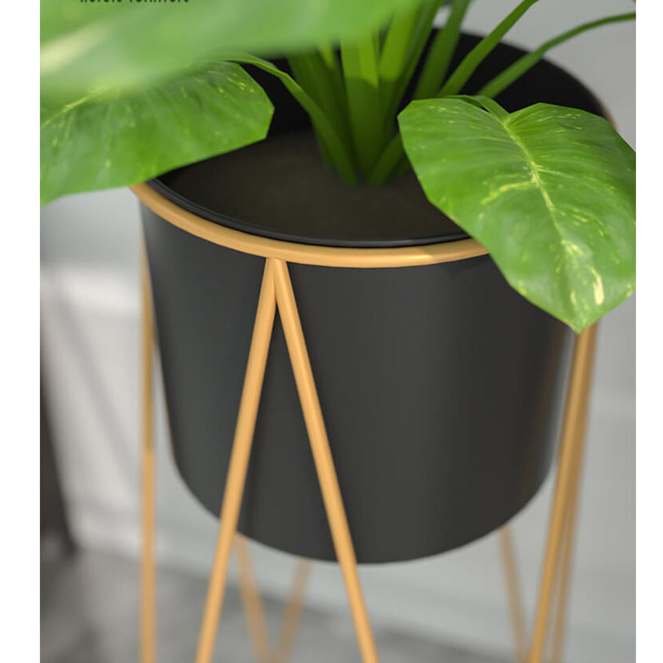 SOGA 4X 50cm Gold Metal Plant Stand with Black Flower Pot Holder Corner Shelving Rack Indoor Display