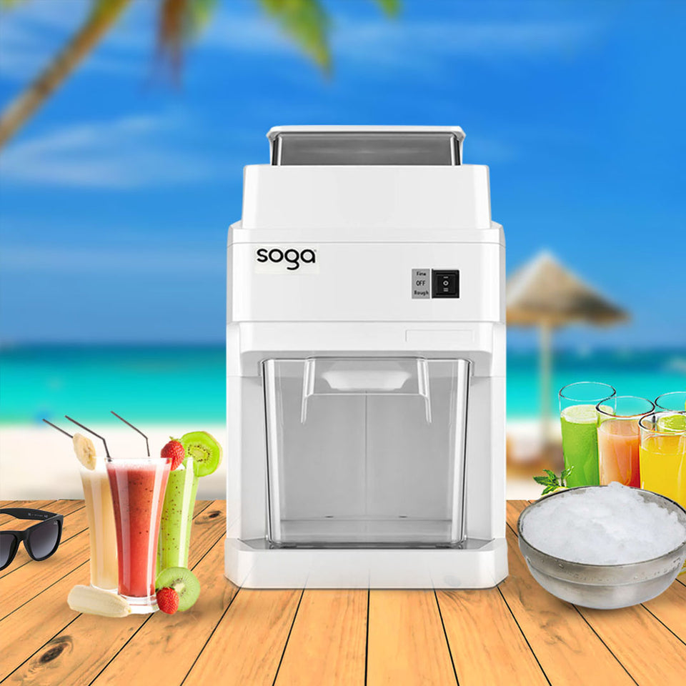 SOGA 300 Watts Electric Ice Shaver Crusher Slicer Snow Cone Maker Commercial Tabletop Machine 120kgs/h White
